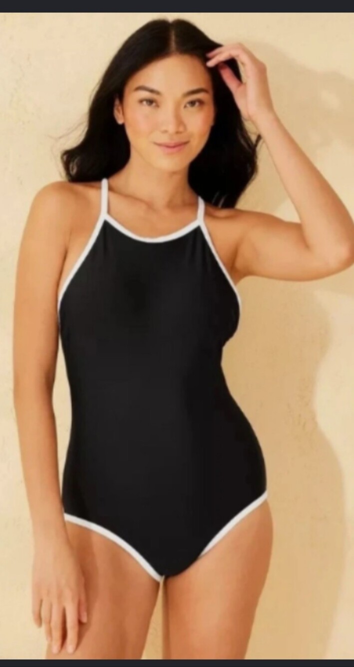 Shade & Shore Full Seat Coverage Classic Black & White ' One-Piece Swimsuit